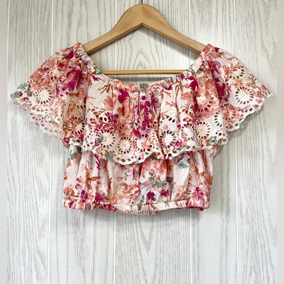 Angie Juniors' Printed Ruffled Cotton Crop Top Size M LNC - Picture 3 of 4